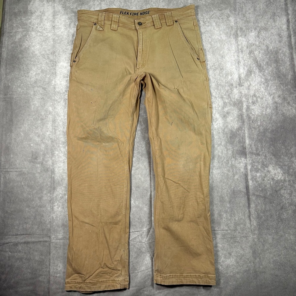 Duluth Trading Co Flex Fire Hose Work Pants Mens 36x32 Brown Relaxed Fit Canvas